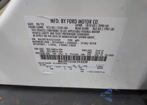 2018 Ford Ecosport Se из США, поврежденный, VIN MAJ3P1TE4JC243239